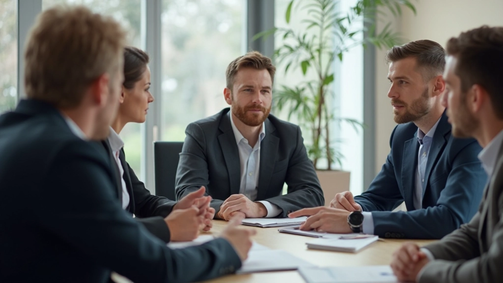 Professionella medarbetare diskuterar och kommunicerar effektivt vid kontorsmöte