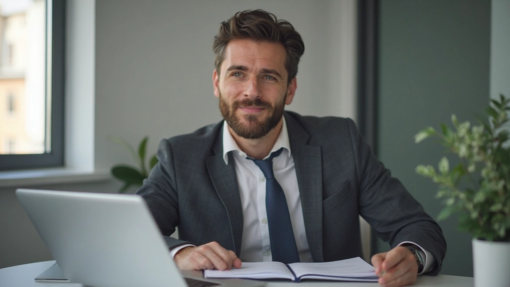 Professionell arbetsplats med fokuserad person som arbetar vid skrivbord