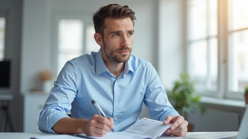 Organiserad man som planerar sin dag med kalender, dagbok och to-do-lista på sitt skrivbord
