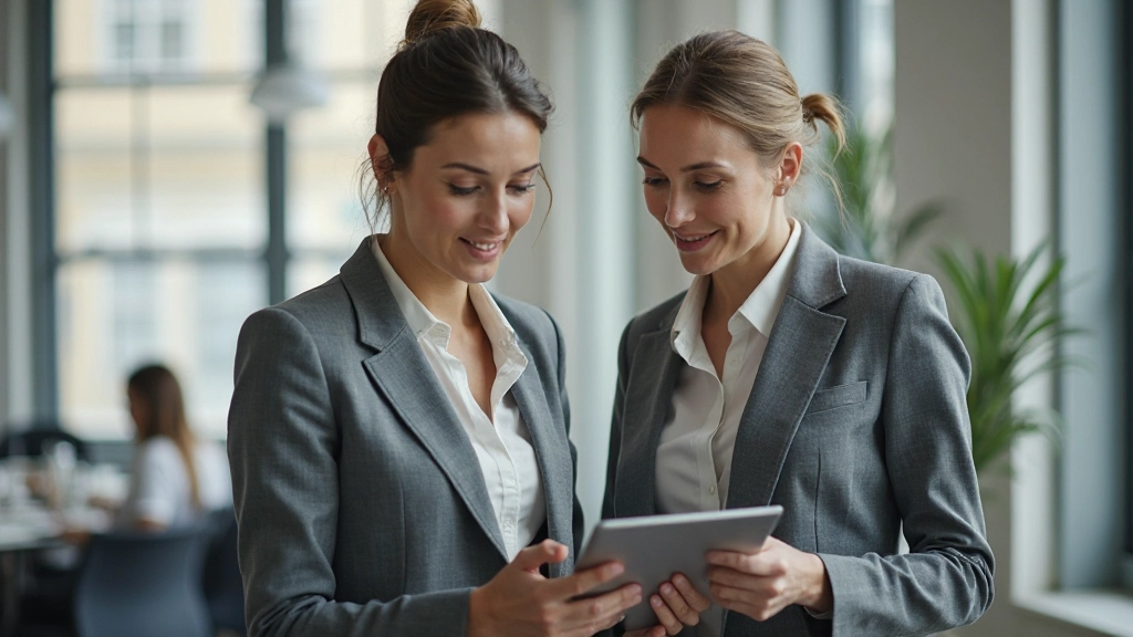 Professionell miljö med fokuserade medarbetare som studerar och diskuterar karriärutveckling